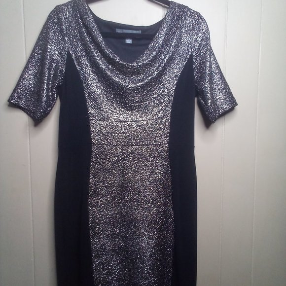 Donna Ricco Dress 4 Short Sleeve Holiday Party Sparkle Black Silver - Picture 1 of 15